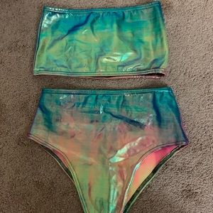 2 piece metallic rave set